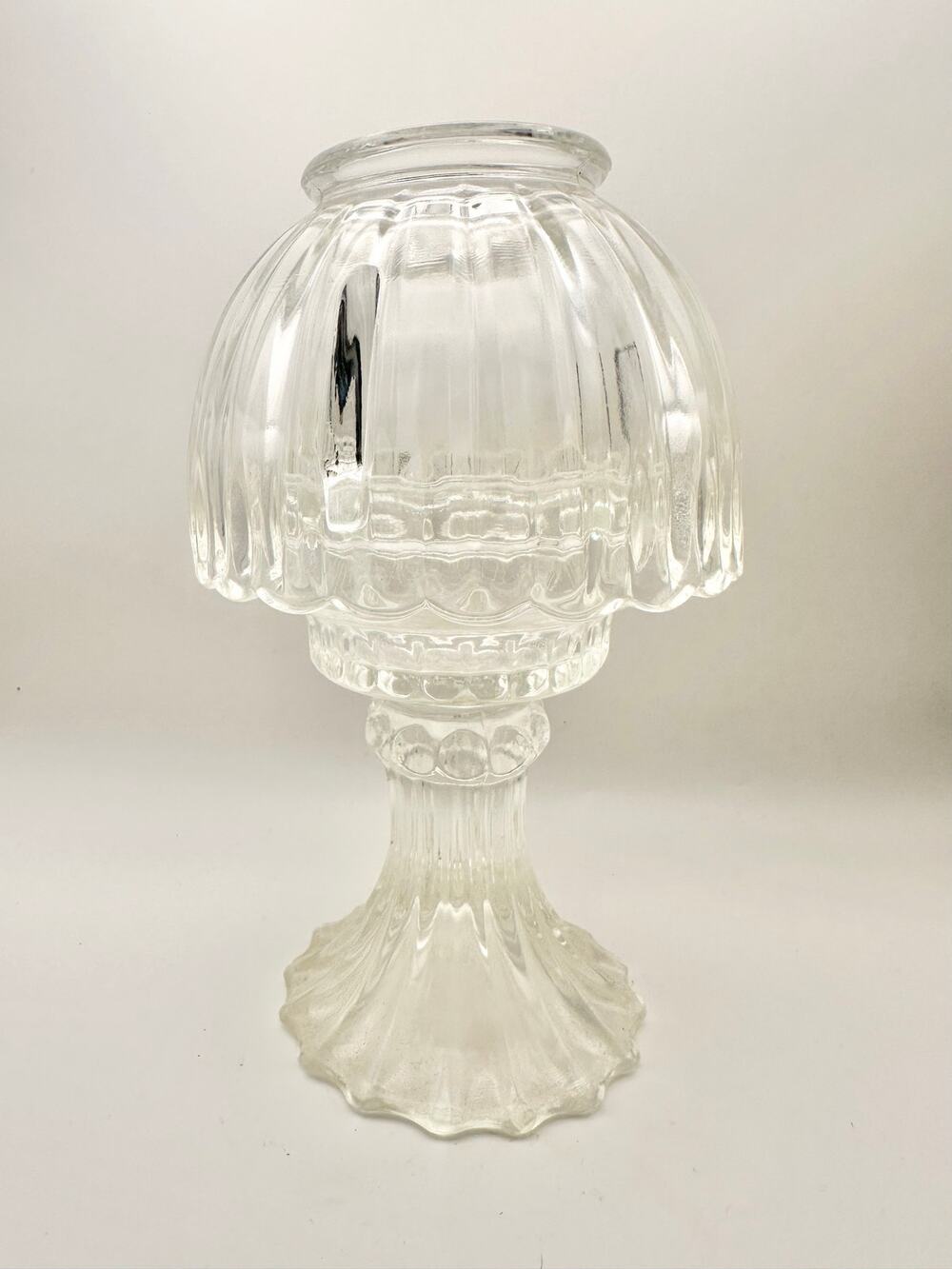 Vintage Clear Lead Crystal Two Piece Shade Fairy Lamp Unsigned 9" READ